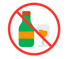 No alcohol symbol with a bottle and glass crossed out in red, indicating prohibition or restriction.