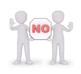 3D humanoid figures holding a "NO" sign, symbolizing refusal, boundaries, and decision-making.