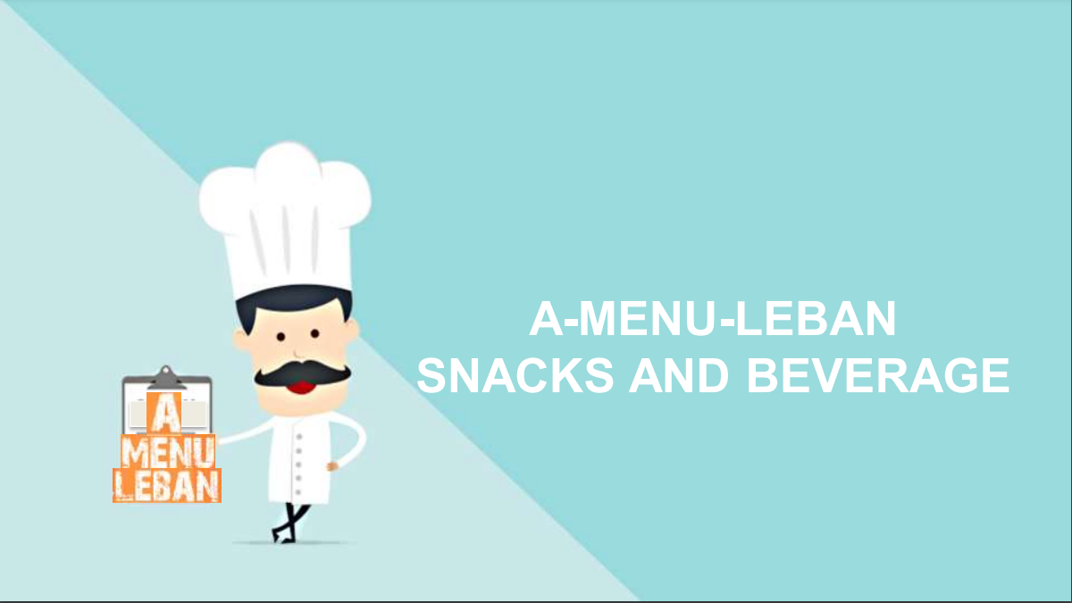 Chef presenting A-Menu-Leban's snack and beverage offerings with a friendly smile, inviting customers to enjoy delightful culinary creations.